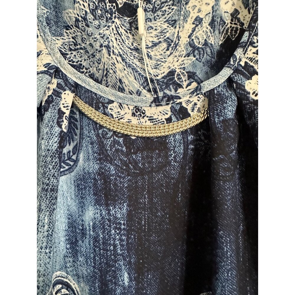 Milano Blue Paisley Tank Top  XL Embellished Neckline Boho Career Capsule - Picture 3 of 8